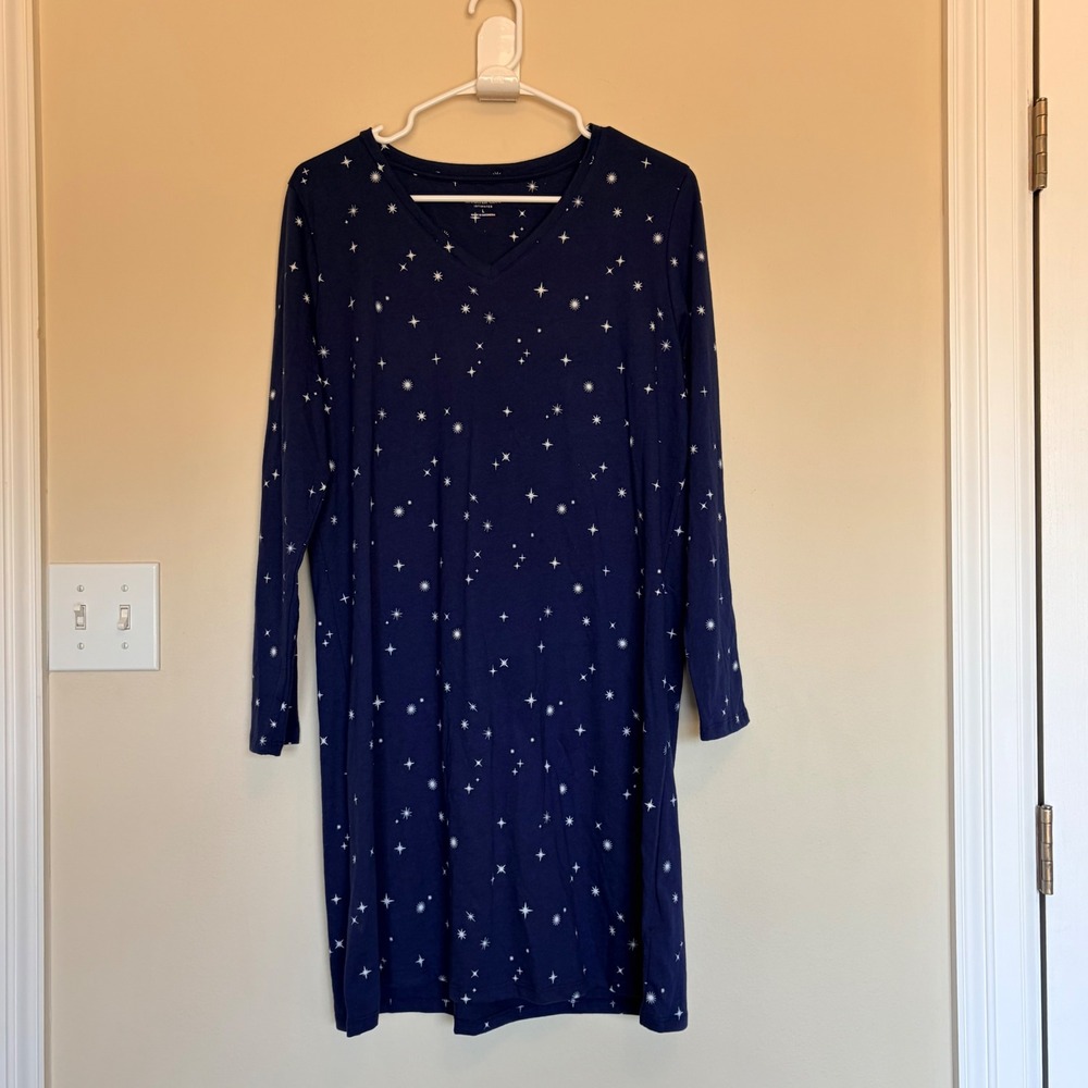 Charter Club Navy Night Sky Stars Celestial Sleepshirt Nightgown Large NEW NWT